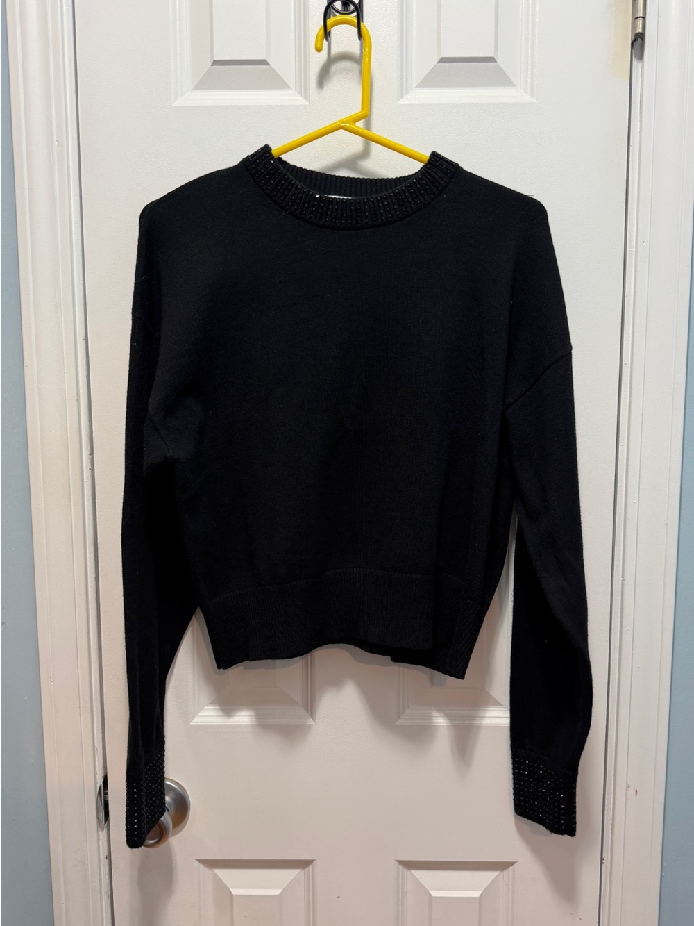 Good American Sweater w/Rhinestones on neck and cuffs minimalist Holiday Size S